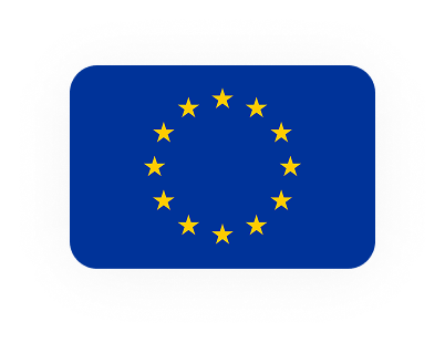 Flag of the European Union with blue background and twelve yellow stars.